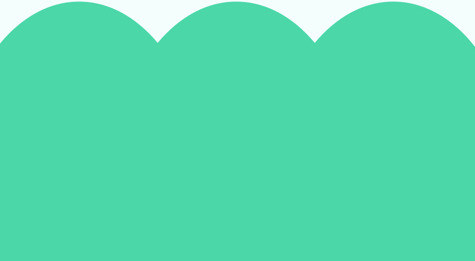 A greenish-blue modern cut out shape, with three curves at the top.